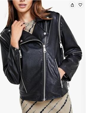 DKNY Jeans Womens Faux Leather Short Motorcycle Jacket